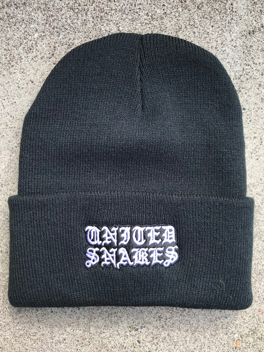 BLACK EMBROIDERED ROLLUP LOGO BEANIE